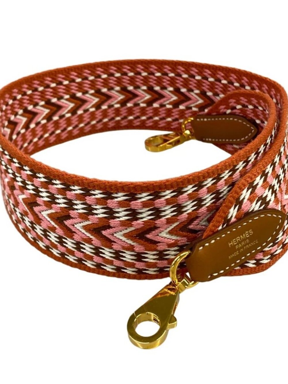 HERMES Bandouliere Sangle Allegro 50mm Rose Confetti Gold Brown Toile Y 17